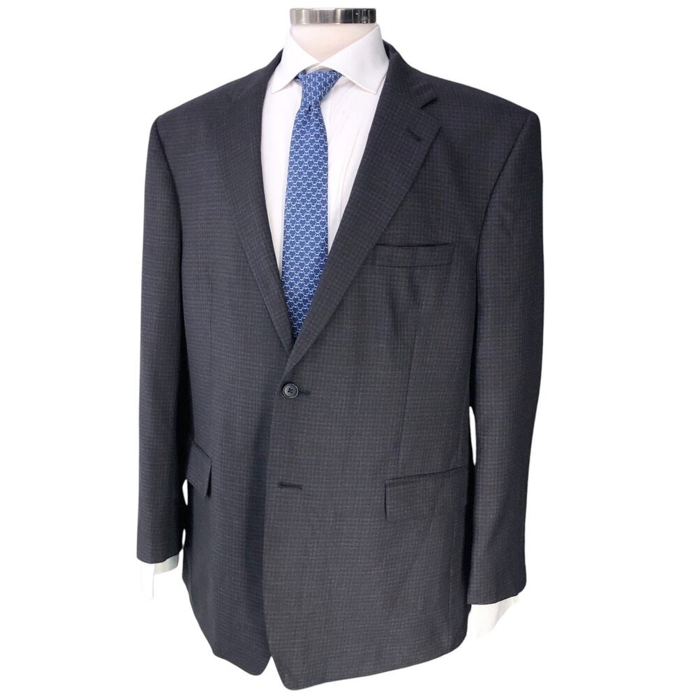 Jos A Bank Sport Coat Mens 46R Signature Two Button Notch Check Charcoal Silk